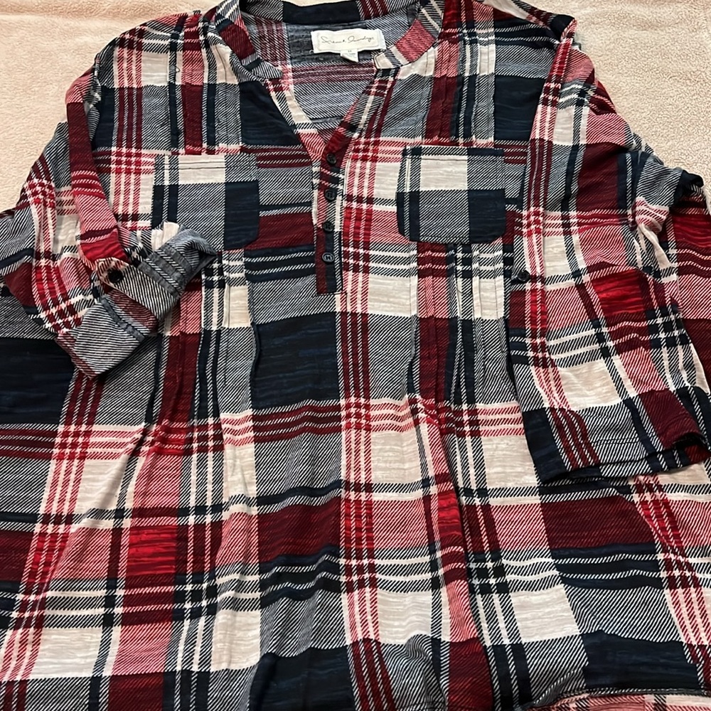 French Laundry Plaid Collarless Flannel Shirt – size 3X